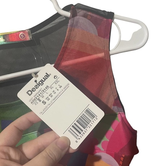 DESIGUAL Margaret Abstract Geometric Colorful Sleeveless Dress w/Mesh Neckline - Picture 7 of 12